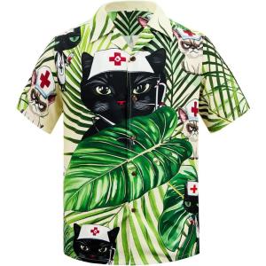 imageFunny Hawaiian Shirts for Men Short Sleeve Fun Beach Shirts Mens Casual Button Down Summer Vacation WearNurse Cat
