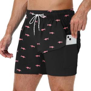 imageAmerican Trends Mens Swim Trunks with Compression Liner 5 inch Bathing Suits Swimming Swimwear Quick Dry Borad Shorts M2XLPink Shark