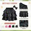 imageAmerican Trends Girls Sparkly Sequin Skirts Toddler 3Layers Ruffle Metallic Skirt Kids Glitter Skirt with HairbowBlack