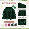 imageAmerican Trends Girls Sparkly Sequin Skirts Toddler 3Layers Ruffle Metallic Skirt Kids Glitter Skirt with HairbowGreen
