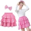 imageAmerican Trends Girls Sparkly Sequin Skirts Toddler 3Layers Ruffle Metallic Skirt Kids Glitter Skirt with HairbowPink