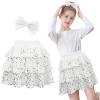 imageAmerican Trends Girls Sparkly Sequin Skirts Toddler 3Layers Ruffle Metallic Skirt Kids Glitter Skirt with HairbowWhite