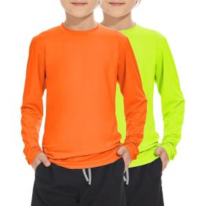 imageBoy Long Sleeve Rash Guard Shirt UPF 50 Sun Protection Rashguard Swim ShirtFluorescent Greenneon Orange