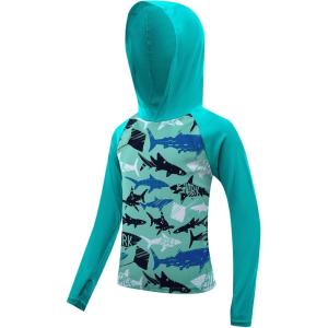 imageBoys Rash Guard Toddler Swim Shirts Long Sleeve Kids Fishing Shirt UPF 50 Sun Protection Swim Top with Thumb HoleLake Blue Shark