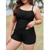 imagePlus Size Tankini Swimsuits with Adjustable Strings Tummy Control Two Piece Bathing Suits for Women with Board Short SwimwearA Black