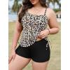 imagePlus Size Tankini Swimsuits with Adjustable Strings Tummy Control Two Piece Bathing Suits for Women with Board Short SwimwearLeopard Print