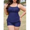 imagePlus Size Tankini Swimsuits with Adjustable Strings Tummy Control Two Piece Bathing Suits for Women with Board Short SwimwearNavy