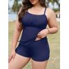 imagePlus Size Tankini Swimsuits with Adjustable Strings Tummy Control Two Piece Bathing Suits for Women with Board Short SwimwearNavy