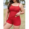 imagePlus Size Tankini Swimsuits with Adjustable Strings Tummy Control Two Piece Bathing Suits for Women with Board Short SwimwearRed