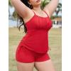 imagePlus Size Tankini Swimsuits with Adjustable Strings Tummy Control Two Piece Bathing Suits for Women with Board Short SwimwearRed