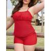 imagePlus Size Tankini Swimsuits with Adjustable Strings Tummy Control Two Piece Bathing Suits for Women with Board Short SwimwearRed