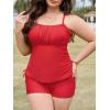 imagePlus Size Tankini Swimsuits with Adjustable Strings Tummy Control Two Piece Bathing Suits for Women with Board Short SwimwearRed