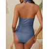 imageWomens V Neck Ruched Tankini Swimsuits Tummy Control Halter Tie Back Two Piece Bathing Suits Modest Swimwear with ShortsBlue