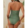 imageWomens V Neck Ruched Tankini Swimsuits Tummy Control Halter Tie Back Two Piece Bathing Suits Modest Swimwear with ShortsGreen