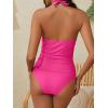 imageWomens V Neck Ruched Tankini Swimsuits Tummy Control Halter Tie Back Two Piece Bathing Suits Modest Swimwear with ShortsPink
