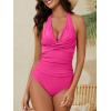imageWomens V Neck Ruched Tankini Swimsuits Tummy Control Halter Tie Back Two Piece Bathing Suits Modest Swimwear with ShortsPink