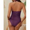 imageWomens V Neck Ruched Tankini Swimsuits Tummy Control Halter Tie Back Two Piece Bathing Suits Modest Swimwear with ShortsPurple