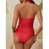 imageWomens V Neck Ruched Tankini Swimsuits Tummy Control Halter Tie Back Two Piece Bathing Suits Modest Swimwear with ShortsRed