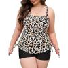 imagePlus Size Tankini Swimsuits with Adjustable Strings Tummy Control Two Piece Bathing Suits for Women with Board Short SwimwearLeopard Print