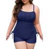 imagePlus Size Tankini Swimsuits with Adjustable Strings Tummy Control Two Piece Bathing Suits for Women with Board Short SwimwearNavy