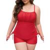 imagePlus Size Tankini Swimsuits with Adjustable Strings Tummy Control Two Piece Bathing Suits for Women with Board Short SwimwearRed