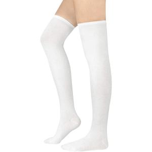 imageAmerican Trends Womens Knee High ampamp Thigh High Socks  Warm Striped Cosplay ampamp Athletic Socks01 1 Pack White Solid