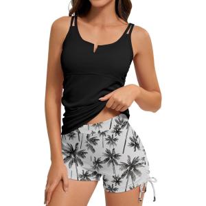 imageAmerican Trends Womens Tankini Swimsuits for Women 2025 Tummy Control Bathing Suits Two Piece Swimwear Tank Top with ShortA Black