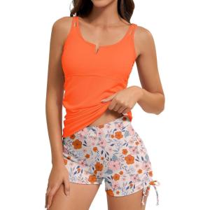 imageAmerican Trends Womens Tankini Swimsuits for Women 2025 Tummy Control Bathing Suits Two Piece Swimwear Tank Top with ShortOrange