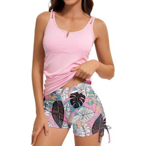 imageAmerican Trends Womens Tankini Swimsuits for Women 2025 Tummy Control Bathing Suits Two Piece Swimwear Tank Top with ShortPink