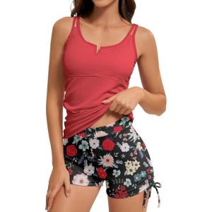 imageAmerican Trends Womens Tankini Swimsuits for Women 2025 Tummy Control Bathing Suits Two Piece Swimwear Tank Top with ShortRed