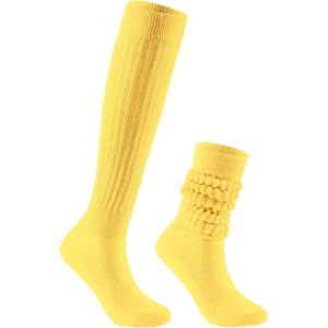 imageAmerican Trends Slouch Socks for Woman Scrunch Socks 80s 90s Knee High Socks Neon Socks Slouchy Socks Pack Long SocksYellow