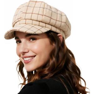 imageNewsboy Hats for Women Winter Beret Hat Classic Newsboy Caps Retro Fashion French Hats for WomenBeige Plaid