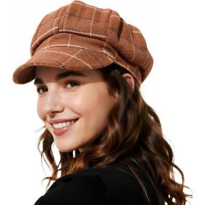 imageNewsboy Hats for Women Winter Beret Hat Classic Newsboy Caps Retro Fashion French Hats for WomenCaramel Plaid