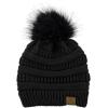 imageAmerican Trends Beanies Women Winter Hats for Women Satin Lined Slouchy Beanie with Pom Pom Warm Cable Knit Snow Ski Hat02 Blackblack Pom Pom