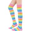 imageAmerican Trends Womens Rainbow Socks Striped Knee High Socks Thigh High Stockings Casual Tube Socks Costume Leg Warmers02 Pink Rainbow