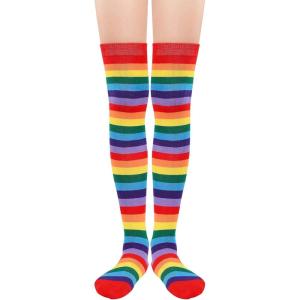 imageAmerican Trends Womens Rainbow Socks Striped Knee High Socks Thigh High Stockings Casual Tube Socks Costume Leg Warmers01 Red Rainbow