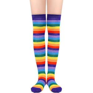 imageAmerican Trends Womens Rainbow Socks Striped Knee High Socks Thigh High Stockings Casual Tube Socks Costume Leg Warmers03 White Black