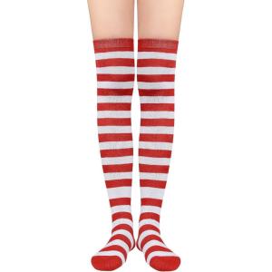 imageAmerican Trends Womens Rainbow Socks Striped Knee High Socks Thigh High Stockings Casual Tube Socks Costume Leg Warmers05 Red White