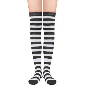 imageAmerican Trends Womens Rainbow Socks Striped Knee High Socks Thigh High Stockings Casual Tube Socks Costume Leg Warmers07 OrangePurpleWhite