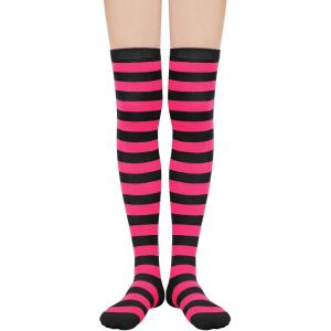 imageAmerican Trends Womens Rainbow Socks Striped Knee High Socks Thigh High Stockings Casual Tube Socks Costume Leg Warmers08 Rose Black Stripes