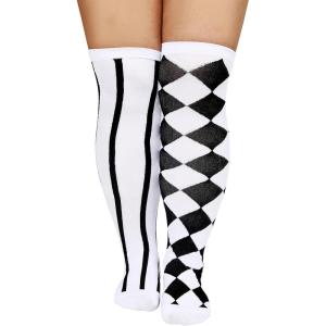 imageAmerican Trends Womens Rainbow Socks Striped Knee High Socks Thigh High Stockings Casual Tube Socks Costume Leg Warmers08 Striped Diamond Patternplus Size