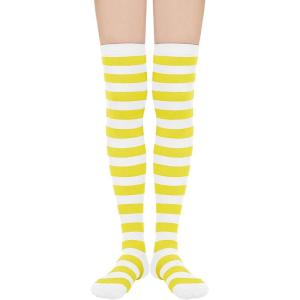 imageAmerican Trends Womens Rainbow Socks Striped Knee High Socks Thigh High Stockings Casual Tube Socks Costume Leg Warmers08 Yellow White Stripes