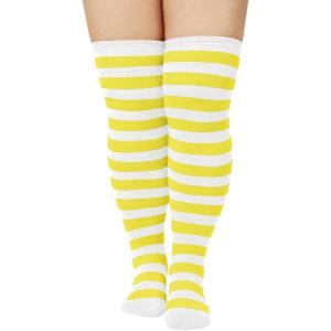 imageAmerican Trends Womens Rainbow Socks Striped Knee High Socks Thigh High Stockings Casual Tube Socks Costume Leg Warmers08 Yellow White Stripesplus Size