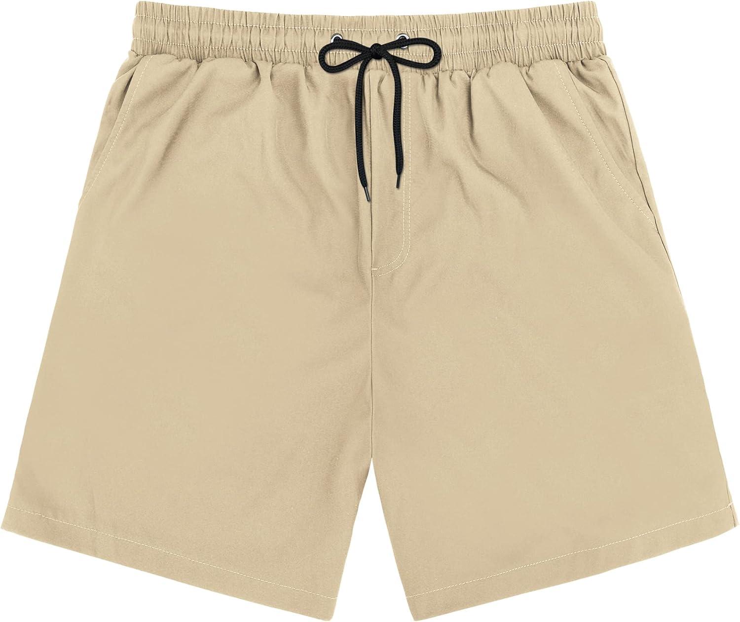 imageMens Swimsuit Trunks 7 Inch Inseam Beach Shorts with Pockets Mens Swimming Trunks Deep Khaki XL