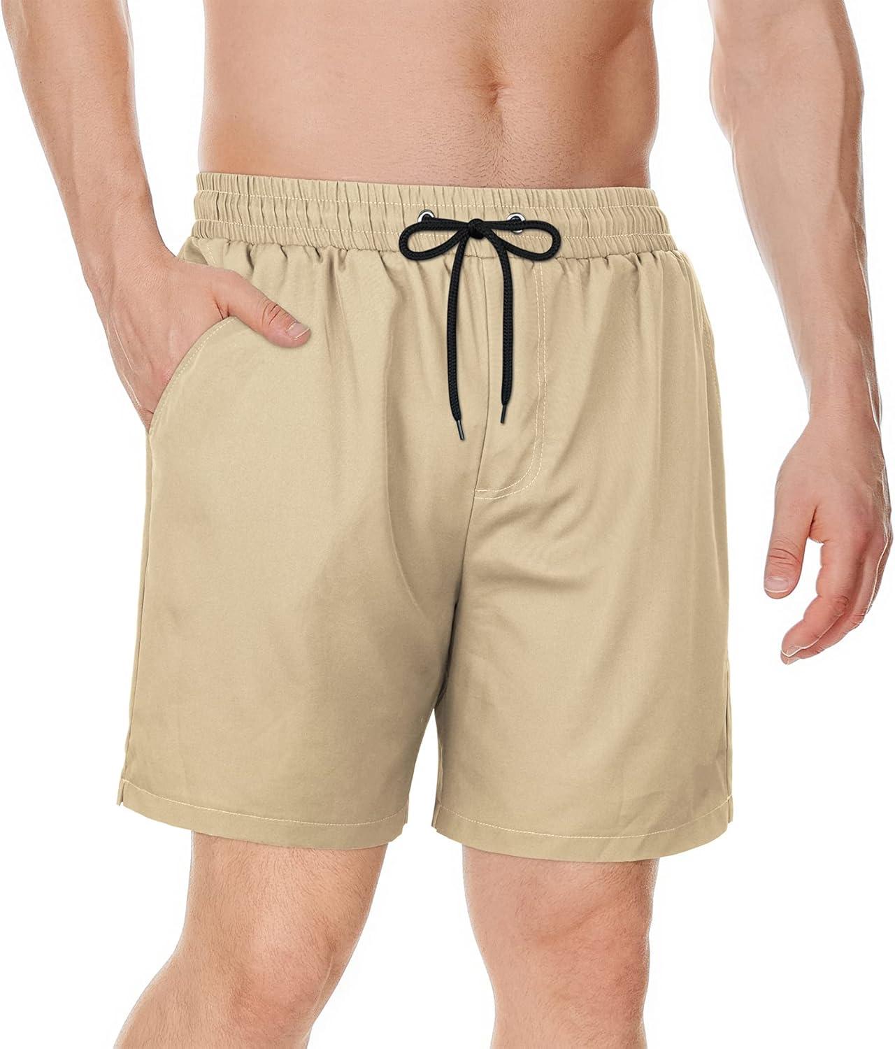 imageMens Swimsuit Trunks 7 Inch Inseam Beach Shorts with Pockets Mens Swimming Trunks Deep Khaki XL