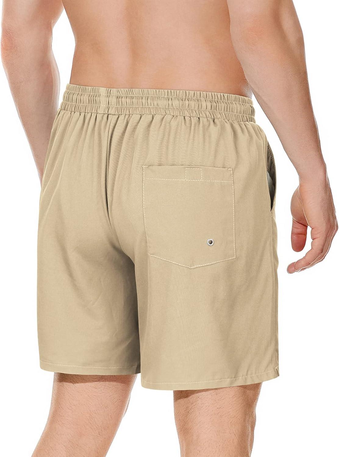 imageMens Swimsuit Trunks 7 Inch Inseam Beach Shorts with Pockets Mens Swimming Trunks Deep Khaki XL