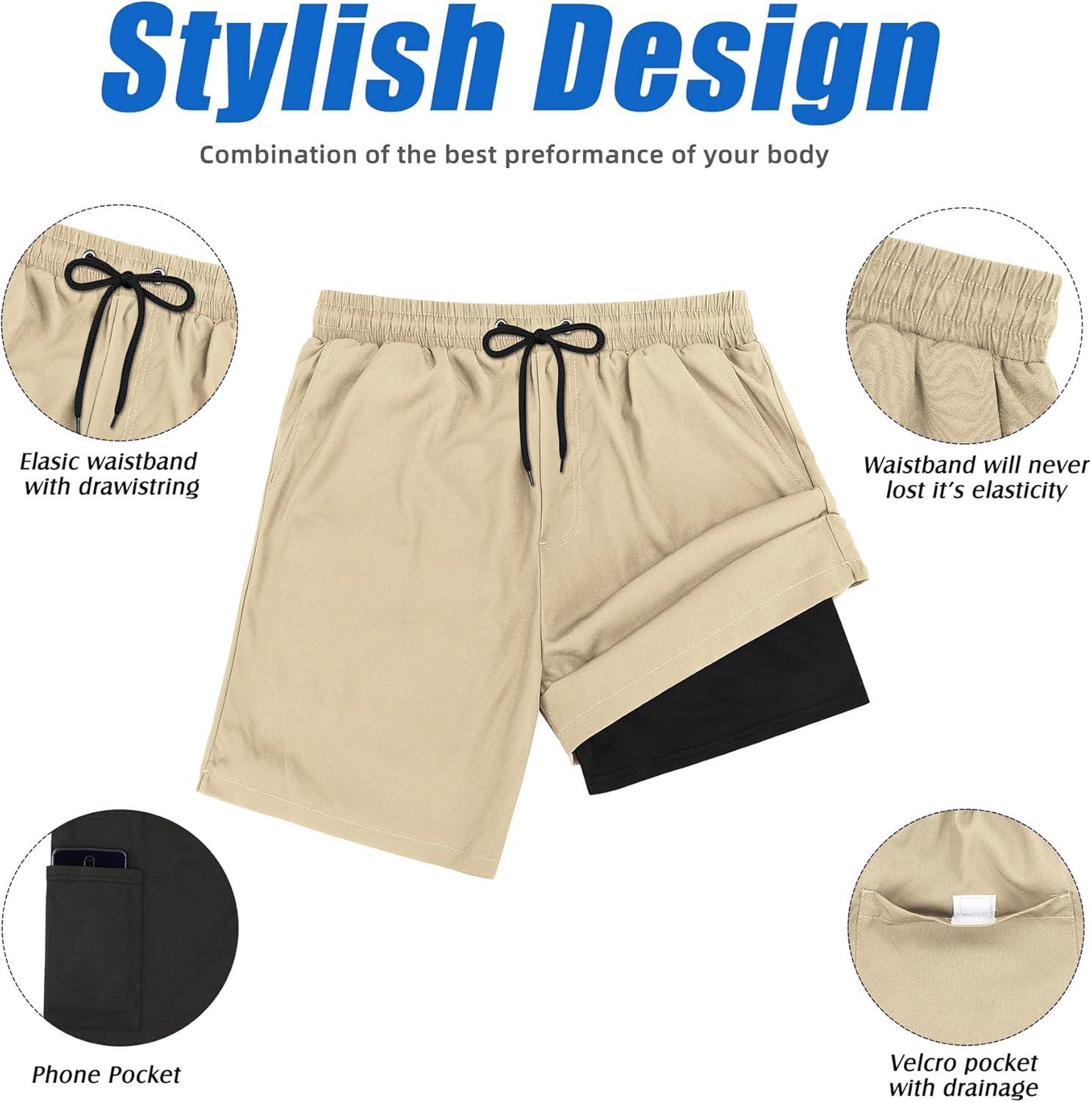 imageMens Swimsuit Trunks 7 Inch Inseam Beach Shorts with Pockets Mens Swimming Trunks Deep Khaki XL