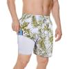 imageMens Swimsuit Trunks 7 Inch Inseam Beach Shorts with Pockets Mens Swimming Trunks Green Flower 2XL