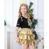 imageAmerican Trends Girls Metallic Skirts Kids 3Layers Ruffle Sparkly Skirt with Sunglasses for Girl 415 YearsGold