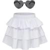 imageAmerican Trends Girls Metallic Skirts Kids 3Layers Ruffle Sparkly Skirt with Sunglasses for Girl 415 YearsWhite